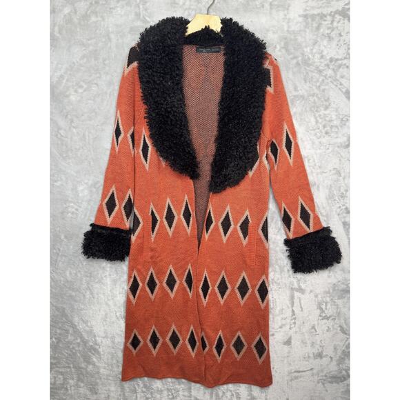 House of Harlow 1960 x REVOLVE Cardigan Womens Small Orange Faux Fur Collar Boho - Picture 1 of 10